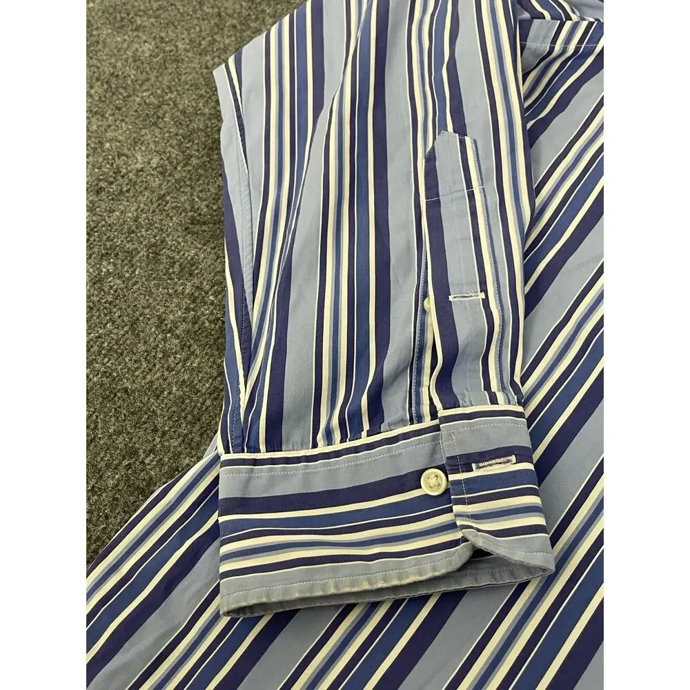 Polo Ralph Lauren Shirt Mens Extra Large Button Up Blue Striped Long Sleeve N253